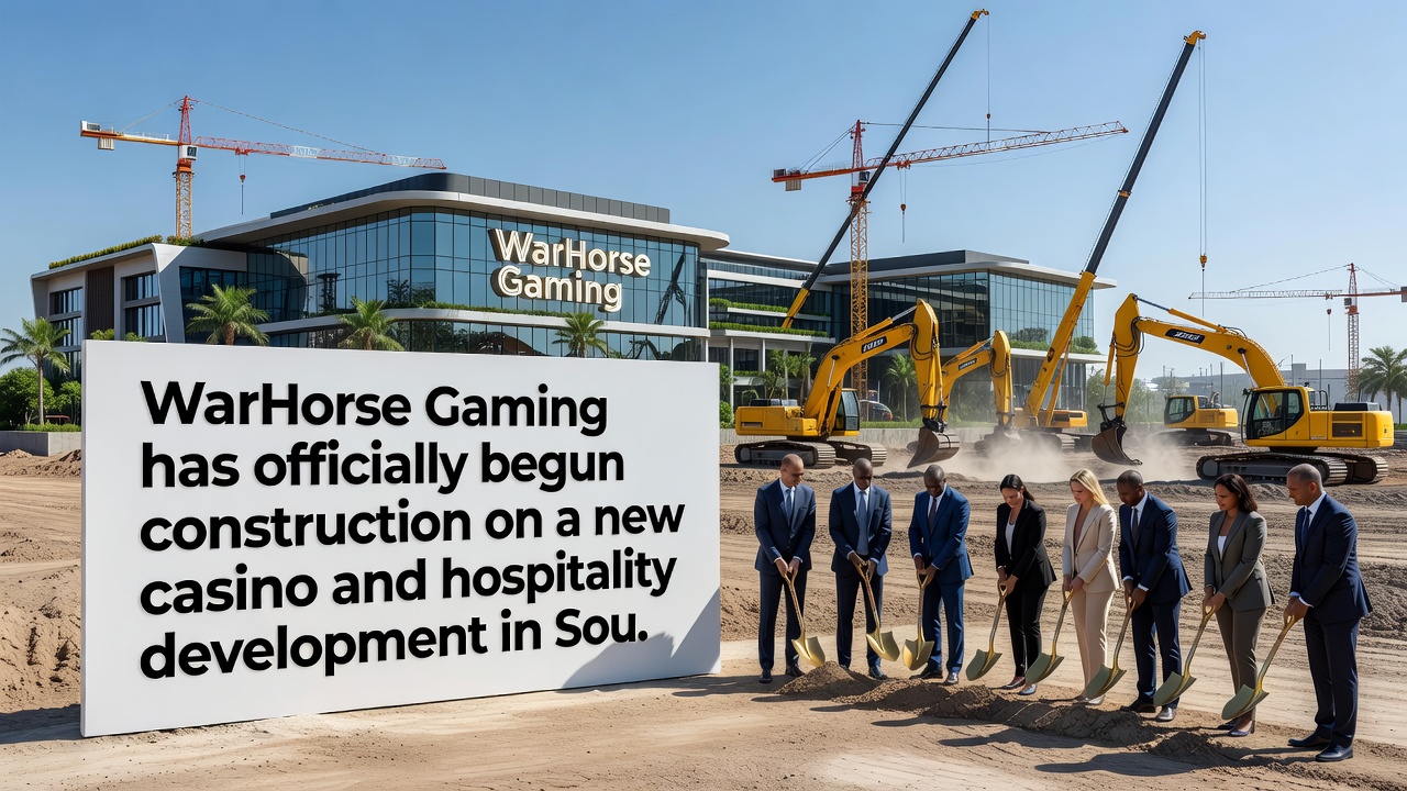 Rendering of the planned WarHorse Gaming casino resort featuring modern architecture, hotel tower, and landscaped grounds in a Nebraska setting